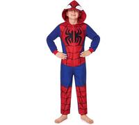 Marvel Spiderman Pyjama Combinaison Garcon, Grenouillere Enfant, Surpyjama Polaire avec Capuche, Cadeau Super-héros (5-6 Ans, Bleu/Rouge)