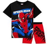 Marvel Spiderman Pyjama Enfant Ensemble Short Garcon Doux Manches Courtes et T-Shirt Vêtement de Nuit Super héros Cadeau Enfant (Noir/Rouge, 3-4 Ans)