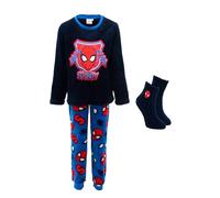 Marvel Spiderman Pyjama pour Garçon, T-Shirt et Pantalon Long en Velours, Cadeau Pyjama 2 Pièces en Polaire et Chaussettes Antidérapantes, Taille 6 Ans | Bleu