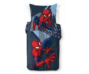 Marvel Spiderman Rues de la Ville, Parure de lit Enfant 140x200 cm, 100% Coton, lit 1 Personne - Comprend 1 Housse de Couette 140x200 cm, & 1 taie d'oreiller 80x80 cm