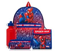 Marvel Spiderman sac à dos 4 pièces avec déjeuner, trousse à crayons et bouteille d'eau | Sac garçon rembourré - Fournitures scolaires, bleu