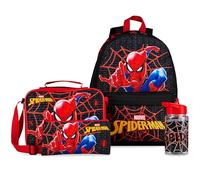 Marvel Spiderman Sac à Dos Enfant Set 4 Pièces Cartable Garçon Gourde 540ml Trousse Scolaire Sac Repas Isotherme Fournitures Scolaires