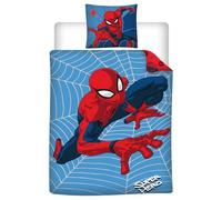 Marvel Spiderman Super Hero Parure de lit pour enfant avec housse de couette de 135 x 200 cm et taie d'oreiller de 80 x 80 cm 100 % coton Taille lit simple