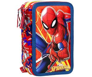 Marvel Spiderman Trousse Garçon, Étui Triple rempli Enfant, 44 Accessoires d'École Primaire, 20 Centimètres, 3 Fermetures Éclair, Compartiments Organisés, Superhéros