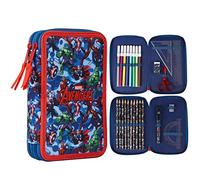 Marvel Spiderman Trousse Scolaire 2 Compartiments ou Trousse 3 Compartiments avec Fournitures Scolaires, Crayon, Kit Papeterie, Avengers Cadeau (Avengers Bleu/Rouge)