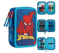 Marvel Spiderman Trousse Scolaire 2 Compartiments ou Trousse 3 Compartiments avec Fournitures Scolaires, Crayon, Kit Papeterie, Avengers Cadeau (Spiderman Triple Zip)