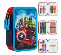 Marvel Spiderman Trousse Scolaire 2 Compartiments ou Trousse 3 Compartiments avec Fournitures Scolaires, Crayon, Kit Papeterie, Avengers Cadeau (Avengers Triple Zip)