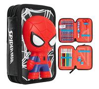 Marvel Trousse Scolaire Garcon, Trousse Compartiments Garnie Fourniture Scolaire, Feutre, Crayon de Couleur, Cadeau Spiderman Avengers Rentrée Scolaire Primaire (3D Spiderman)