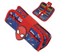 Marvel Spiderman Trousse Scolaire Garcon, Trousse Crayon de Couleur avec Fournitures Scolaires, Stylo, Règle, Set Papeterie, Cadeau Enfant