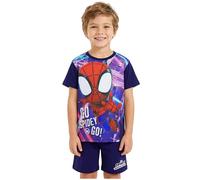 Marvel Spidey et Ses Amis Ensemble Pyjama Enfant Garcon, 2 Pièces Été T-Shirt Ras du Cou et Shorts, Vêtement de Nuit, Cadeau Garcon (3-4 Ans, Rouge/Bleu Marine Spidey, 1 Pack)