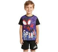 Marvel Spidey et Ses Amis Ensemble Pyjama Enfant Garcon, 2 Pièces Spin Été T-Shirt Ras du Cou Short, Vêtement de Nuit Cadeau Garcon (7-8 Ans, Noir/Multi Spidey, 1 Pack)