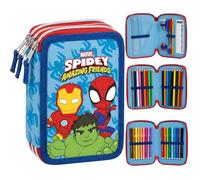 Marvel Spidey et Ses Amis Extraordinaires Trousse Garnie Deluxe 3 Compartiments Enfant | Trousse Scolaire Remplie avec Crayons de Couleur et Fournitures Scolaires | Trousse Organisée pour l'École