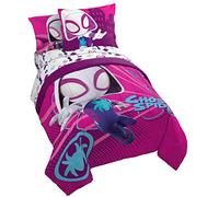 Marvel Spidey & His Amazing Friends Ghost Spider Gwen Parure de lit 5 pièces pour lit simple - Comprend une couette et un drap - Microfibre super douce résistante à la décoloration