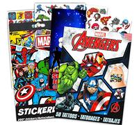 Marvel Super ensemble de cadeaux de fête Avengers ~ Le lot comprend plus de 295 autocollants Avengers et 50 tatouages temporaires Avengers pour enfants | Fournitures de fête Marvel Avengers