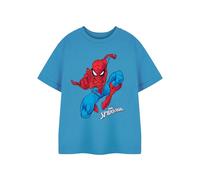 Marvel T-Shirt à Manches Courtes Spiderman Jump Bleu pour garçon | T-Shirt Graphique pour Enfants | Jump Spiderman Design | Vêtements Officiels Comics | Haut en Coton léger pour Enfants