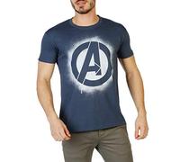 Marvel T-Shirt Avengers avec Logo Stencil pour Homme, Bleu Jean, Taille S
