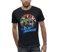 Marvel T-Shirt Avengers pour Homme, Design 'I Am an Avenger', Motif Hulk, Iron Man et Captain America, Noir (FR/ES, Alpha/Lettres, L, Taille Normale, Taille Normale, Noir)