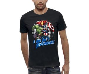 Marvel T-Shirt Avengers pour Homme, Design 'I Am an Avenger', Motif Hulk, Iron Man et Captain America, Noir (FR/ES, Alpha/Lettres, L, Taille Normale, Taille Normale, Noir)