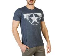 Marvel T-Shirt Captain America avec Logo Captain America pour Homme, Bleu Marine chiné, S UK