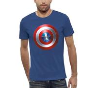 Marvel T-Shirt Captain America, Logo Bouclier, Bleu Royal, Vêtement Super-héros (FR/ES, Alpha/Lettres, L, Taille Normale, Taille Normale, Noir)