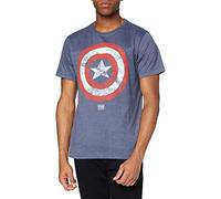Marvel T-Shirt Captain America Shield pour Homme, Bleu Marine chiné, M UK