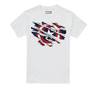 Marvel Captain America déchiré T-Shirt, Blanc, 7-8 Ans Garçon