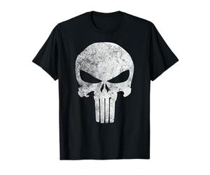 Marvel T-Shirt Homme Punisher Crâne Distressé Noir S Coupe Classique Manche Mi-Longue Col Rond Ras du Cou Unisex Adulte