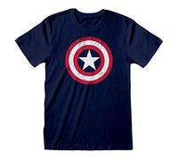 Marvel - T-Shirt Unisexe Bleu Marine Logo Vieilli Du Bouclier De Cap