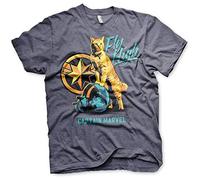Marvel T-Shirt Unisexe Captain Marvel Fly High Gris, imprimé 100% Coton.