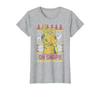 Marvel Thanos Oh Snap!! Pull de Noël Ugly T-Shirt, Femme, Gris Chiné, 3XL