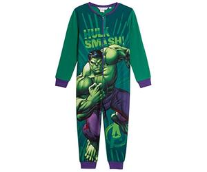 Marvel The Incredible Hulk Combinaison pour garçon en polaire - Pyjama tout en un - Pjs pour enfants - Fermeture éclair - Pyjama d’intérieur - Vêtement de détente, vert, 4-5 ans