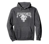 Marvel The Punisher Logo White Sweat à Capuche, Unisexe pour Adultes, Chiné Foncé, S