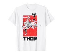 Marvel Thor Swings His Hammer Action Portrait & Kanji Text T-Shirt