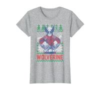 Marvel X-Men Wolverine Noël Tree Ugly T-Shirt, Femme, Gris Chiné, S