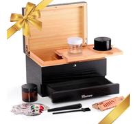 Marvero Grande boîte en bambou de avec plateau à rouler - boîte de rangement avec serrure - Plateau amovible avec d'autres outils (25 * 18 * 14 CM) Noir