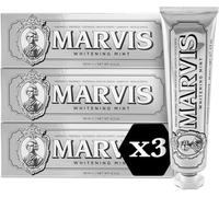 Marvis Lot de 3 dentifrices blanchissants, Menthe, 3 x 85 ml, Favorise le blanchiment naturel des dents, Dentifrice antiplaque, Fraîcheur longue durée