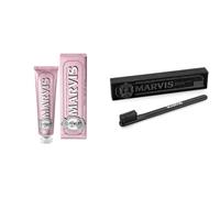 Marvis Dentifrice Menthe Douce Gencives Sensibles, 1 x 75 ml + Marvis Brosse à Dents Noire, Résistance Moyenne, avec Capuchon