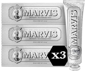 Marvis Lot de 3 dentifrices blanchissants pour fumeurs, Menthe, 3 x 85 ml, Favorise le blanchiment naturel des dents, Dentifrice anti-plaque dentaire