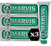 Marvis Lot de 3 dentifrices Menthe Forte Classique, 3 x 85 ml, Dentifrice aromatisé à la menthe forte pour une fraîcheur longue durée