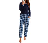 Marvmys Ensemble De Pyjama Femme Coton Hiver Vêtements De Nuit Long Manches Longues Col Rond Pyjamas Imprimé en Coeur Pantalon à Plaids S-XXL