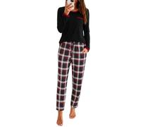 Marvmys Ensemble De Pyjama Femme Coton Hiver Vêtements De Nuit Long Manches Longues Col Rond Pyjamas Imprimé en Coeur Pantalon à Plaids S-XXL