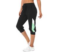 Marvmys Pantalon Jogging Femme Coton 3/4 Pantalon Survêtement Couleurs Contrastées Taille Haute Pantalon Jogging Running Fitness Training Noir-D-3/4 L