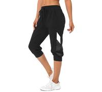 Marvmys Pantalon Jogging Femme Coton 3/4 Pantalon Survêtement Couleurs Contrastées Taille Haute Pantalon Jogging Running Fitness Training Noir-C-3/4 XL