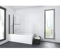 MARWELL BWF285 Accessoire de Baignoire avec Porte-Serviettes 100 x 140 cm Pliable en 2 pièces-Montage des Deux côtés-Verre de sécurité monodisque de 4 mm d'épaisseur, Design Noir Mat