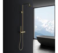 Marwell Classico Ensemble de douche doré 88-118 x 20 cm - Barre de douche réglable - Douche à effet pluie - Douchette avec tuyau