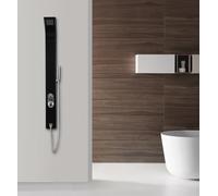 MARWELL Colonne de douche Care Black en acier inoxydable brossé, 150 x 15 cm, avec 2 fonctions de douche, douche à effet pluie et douchette, chromé