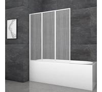 MARWELL Panneau de baignoire Moon 120 x 130 x 5 cm - 3 pièces et pliable - Paroi de douche pour baignoire en plastique avec cadre en aluminium blanc de qualité supérieure