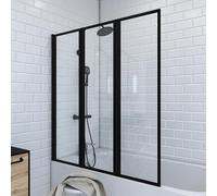 MARWELL Paroi de baignoire pliable en 3 parties Noir mat 125 x 143 cm