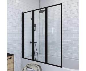 MARWELL Paroi de baignoire pliable en 3 parties Noir mat 125 x 143 cm