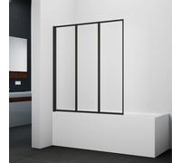 Marwell Paroi de baignoire pliante Black Light à 3 battants 125 cm x 143 cm x 5 cm, éléments en verre de sécurité de 4 mm, pliable, cadre en aluminium noir mat